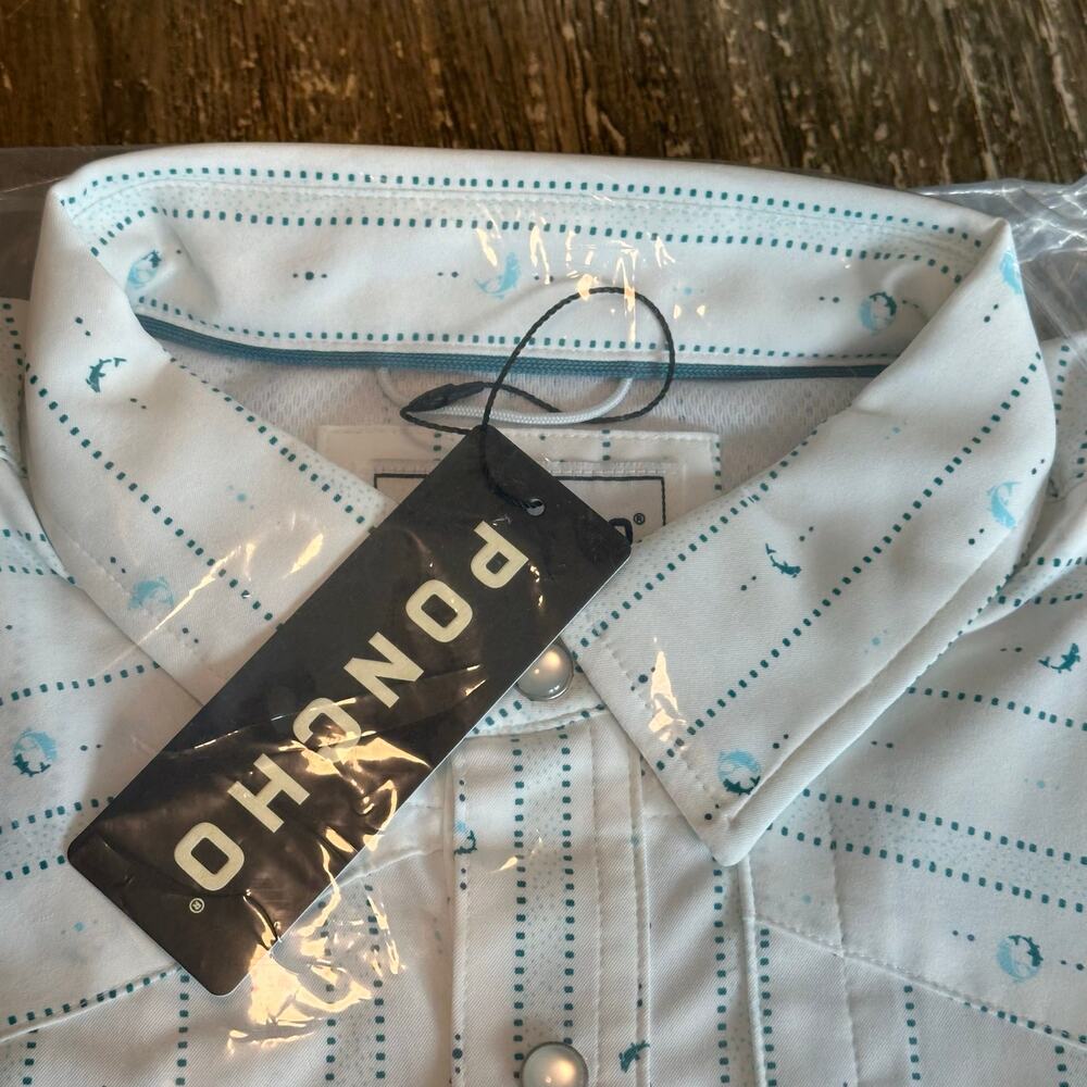 Poncho Outdoors Limited Edition S/S Western Snap Shirt Grand Bahama Men’s Size L - Picture 2 of 5